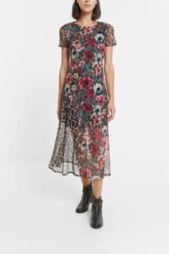 【極美品・着用2回】Desigual 花柄 レオパード チュールワンピース Mのサムネイル