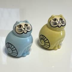 リサラーソン ミア キャットミニ イエロー ライトブルー 置物 猫
