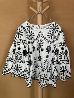 ザラ　ZARA コットン　半袖ブラウス　カットソー　刺繍　ナチュラルのサムネイル