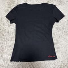 ブラック リブ 半袖Tシャツ Love me刺繍のサムネイル