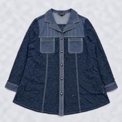 デニム レース ジャケット インディゴ 異素材ミックス 個性的 ゆったりLL