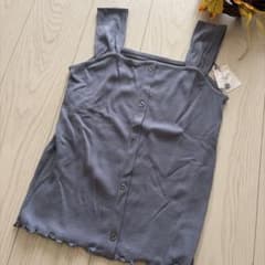 リブ タンクトップ フロントボタン グレー Fサイズ