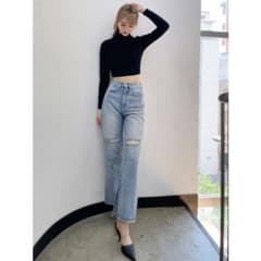 GYDA KNEEスリットダメージストレートデニムパンツ値下げ待ち不要