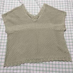 【美品】GU 透かし編み サマーニット フレンチスリーブ カーキベージュのサムネイル