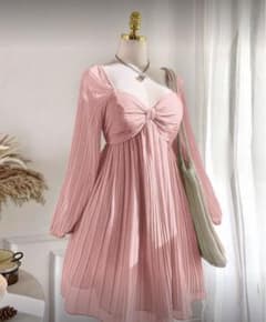 プリーツデザイン ピンクドレス ワンピースのサムネイル