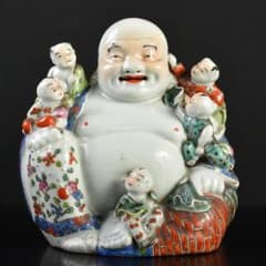 中国古美術　景徳鎮　粉彩　布袋像　朱義順作　高さ25㎝ 中国 景徳鎮 粉彩 布袋唐子像 置物 V R7372 【公式通販】