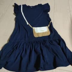 ネイビー フリル袖 ワンピース 115-125cm