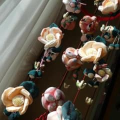 古布 正絹 吊るし椿 錦紗縮緬 ピンク 桃色 疋田模様 さげもん