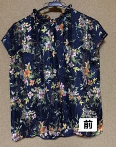 Viggio Blu 花柄 半袖 ブラウス リボンネック ネイビーのサムネイル