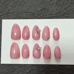 ネイルチップ ショートアーモンド ピンク 蝶々 ニュアンス オフィスネイルのサムネイル