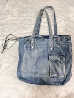PORTER CLASSIC デニムトートバッグM スクモレザーコード　ブルー PORTER CLASSIC デニムトートバッグM スクモレザーコード ブルー