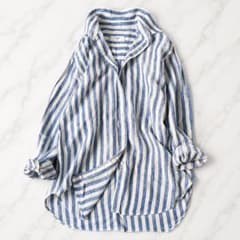 美品✨スローブイエナ リネンシャツ 麻100% ストライプ ブルー