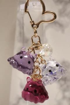 めんだこ/メンダコ/三連キーホルダー【パープル系フラワーA・ハート