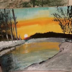 絵画 油彩画 風景画 夕暮れの湖畔 - メルカリ