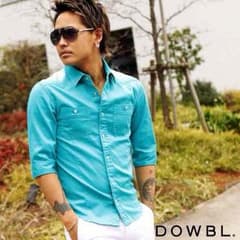 かず様専用  DOWBL ダブル カツラギ 6分丈シャツ ターコイズ 42のサムネイル