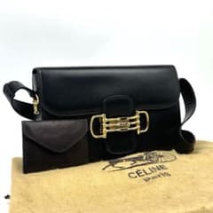 美品■セリーヌ 3連ホースビット ゴールド金具 ショルダーバッグ ボックスカーフ 美品□セリーヌ 3連ホースビット ゴールド金具 ショルダーバッグ
