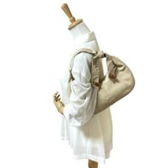 美品 ロンシャン レザー ワンショルダーバッグ ベージュ コサージュ 