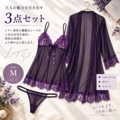 パープル シアーレース ネグリジェ 3点セットのサムネイル