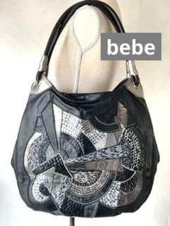 bebe べべ 黒 シルバー レザー ショルダーバッグ ビーズ スパンコール