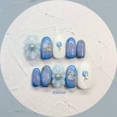 ネイルチップ チューリップ  ぷっくりフラワー blue 春ネイルのサムネイル