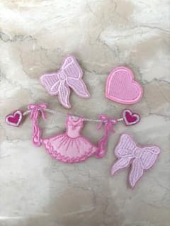 ピンクの刺繍ワッペン セット リボン バレエのサムネイル