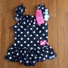 ☆JENNI ジェニィ ワンピース 水着☆90 ドット 水玉 黒 プール