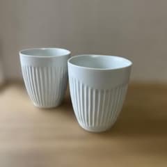 波佐見焼 一龍陶苑 しのぎ 湯のみ 2個セット マット白 白磁 和食器のサムネイル