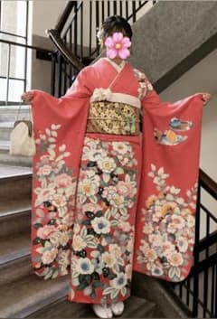 振袖　身丈168cm 裄丈67cm M 草花　ピンク　正絹　美品　秀品のサムネイル