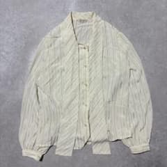 【00's vintage】ストライプ柄 タイリボン風 ブラウス アイボリーのサムネイル