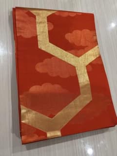 正絹 袋帯 赤地 雲文様 美品 還暦祝いにも 全長約417cm 華やかのサムネイル