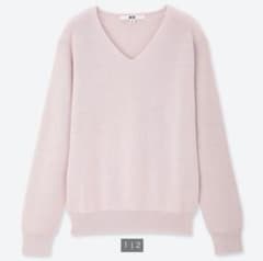 【美品】UNIQLO  コットンカシミヤVネックニット　ピンクのサムネイル