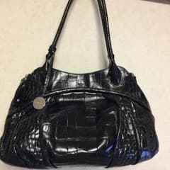 ☆フルラ☆FURLA☆クロコ型押し☆ハンドバック☆黒☆美品！のサムネイル