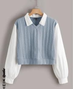 SHEINQutie コントラストカラー ケーブルニット 2 In 1 ブラウスのサムネイル