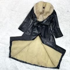 レザーコート ロング 牛革 リアルファー 羊 ムートン ライナー ベルト