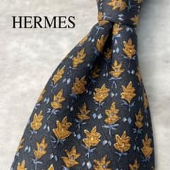 美品 HERMES エルメス 花柄 植物柄 ネクタイ ブラック ブラウン - メルカリ