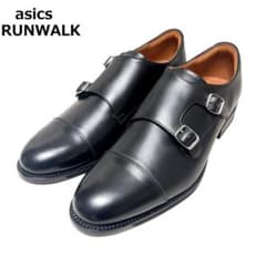 アシックス ランウォーク ダブルモンク シューズ 美品 24.5 3E ビジネス アシックス ランウォーク ダブルモンク シューズ 美品 24.5 3E