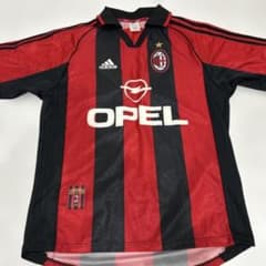 ACミランユニフォーム OPELスポンサー時代 adidas 製 黒赤ストライプ ACミラン adidas シャツ 赤黒 ストライプ - メルカリ