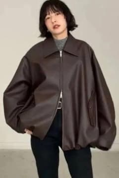 260686 FAKE LEATHER BALLOON JACKET ブラウン1 - メルカリ