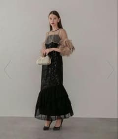 Leja フラワースパンコールチュールフリルスリーブIラインワンピースドレスのサムネイル