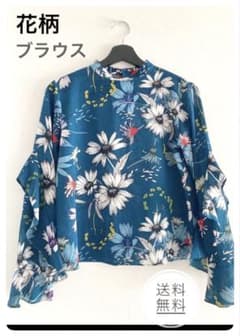 【美品】花柄フレアスリーブ長袖ブラウス M シフォンシャツ トップスのサムネイル