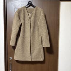 UNIQLO ボア フリース ノーカラーコート ブラウンのサムネイル