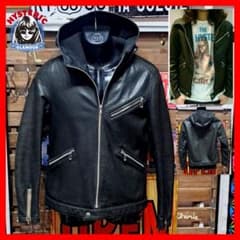 キムタク着 ヒステリックグラマー ラムレザー フーデットライダース