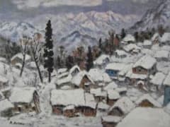 小寺健吉、【雪の町の夜明け 蔵王】、希少な大判額装用画集より、美品