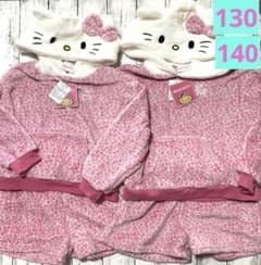 新品　キティなりきりセットアップ　姉妹ペア130 140 ピンク豹柄　ボア