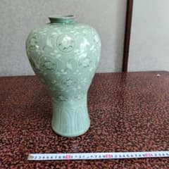 青磁 花瓶 鶴模様 陶器 インテリア - メルカリ