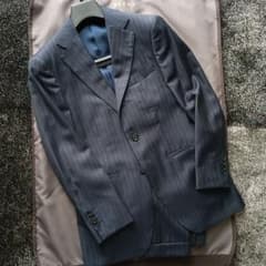 BEAMS F ビジネススーツ ストライプ 紺 ネイビー 42 スーパー100S