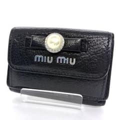 miu miu 三つ折り財布 ブラック マドラスパール ビジュー リボン 黒