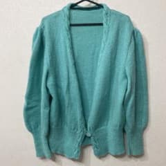 【USED】パフスリーブ ニットカーディガン エメラルドグリーンのサムネイル