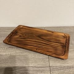 3F Showa Retro Wood Carving Tray/Serving Tray, Burnt Cedar Style, Fine Wood, Antique, Vintage