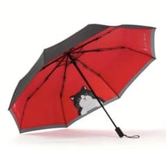 猫柄 折りたたみ傘 晴雨兼用 レッド&ブラックのサムネイル